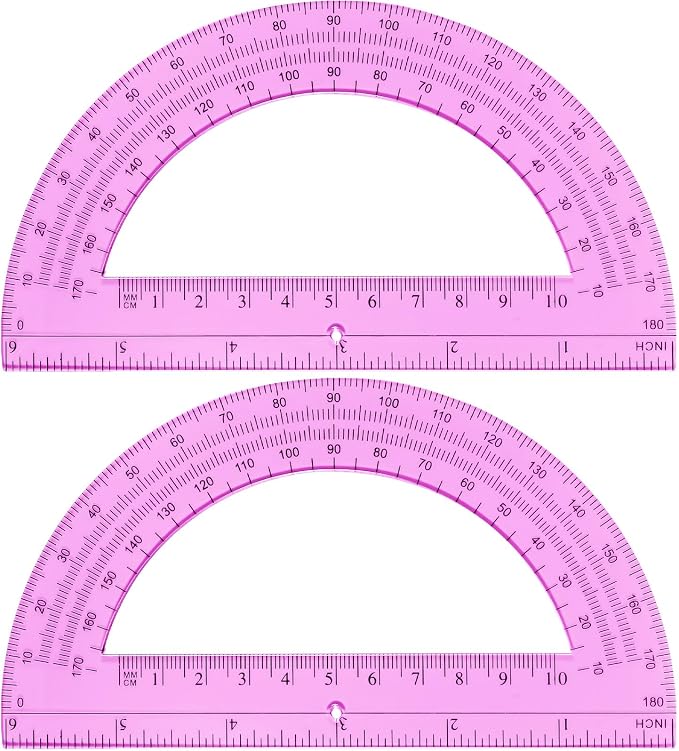 EBOOT Plastic Protractor Math Protractors 180 Degrees, 6 Inch, Pack of 2 (Pink)