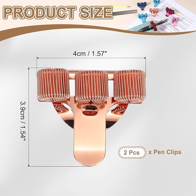 PATIKIL 2Pcs Pen Clip, 3 Holes Pen Holder Clip Metal Portable Spring Loop Organizer Universal for Notebook Journal Highlighter Office Business Pocket Clipboard Whiteboard, Rose Gold
