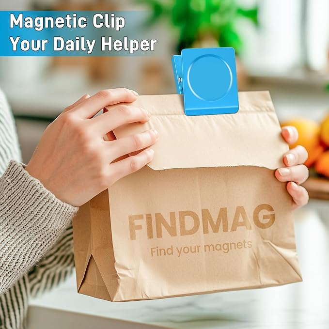 FINDMAG Blue Magnetic Clip, 4 Pack Magnet Clips for Whiteboard and Office