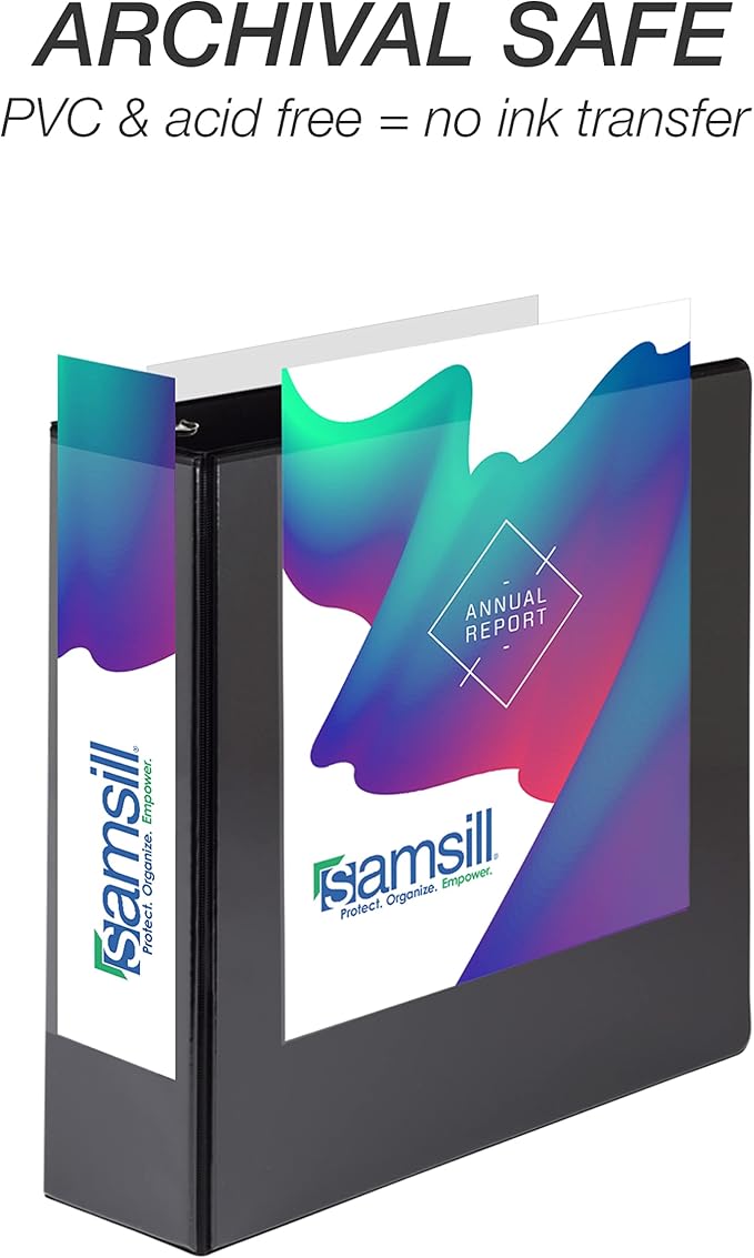 Samsill Durable 3 inch 3 Ring Binder, D Ring Binder, 100% Recycled Chipboard, Black, 12 Pack