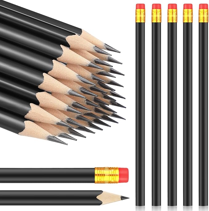 Tinlade 50 Pcs Black Triangular Grip Pencils Wood Wedding Pencils HB Graphite Pencil Pack Eraser for Baby Shower Drawing Sketching Bridal Shower Office Supplies