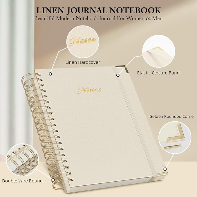 Spiral Notebook Journal, 328 Pages Linen Hardcover College Ruled Notebook, Lined Thick Journals for Women Men, A5 Thick Spiral Journal for Writing, 100GSM Paper, Cute Notebooks for Work School