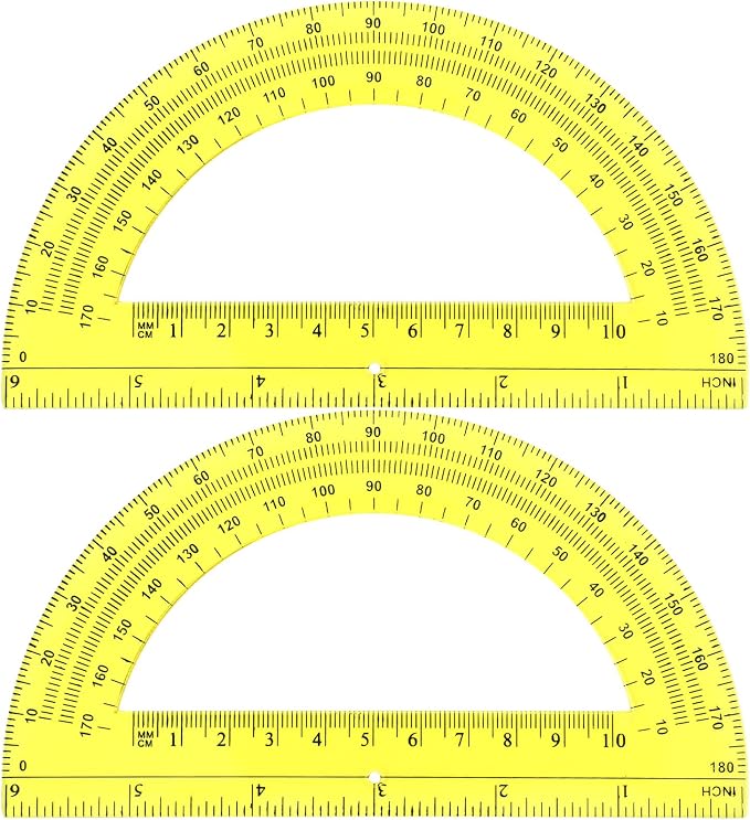 EBOOT Plastic Protractor Math Protractors 180 Degrees, 6 Inch, Pack of 2 (Yellow)