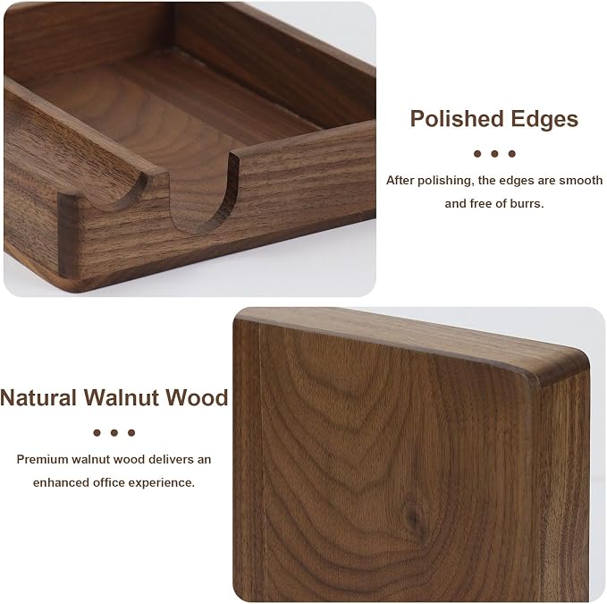 MultiBey Walnut Wood Sticky Note Holder with Pen Slot and Wooden Pen, 4x6 Self-Stick Note Dispenser Desk Accessories, Natural Wood Memo Pad Holder Organizer for Office School Home