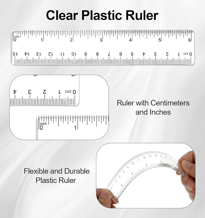 6 Pack 6 Inch Ruler Plastic, 15cm Clear Ruler, Portable Shatterproof Plastic Drafting Measuring Ruler for Classroom Home Daily Use | Ruler 6 Inch Plastic