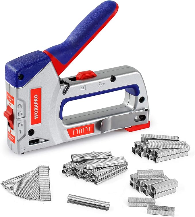 WORKPRO Heavy-Duty 4-in-1 Staple Gun Kit | Manual Brad Nailer, 3000 Staples & 1000 Brad Nails Included, For Upholstery, Material Repair, Decoration