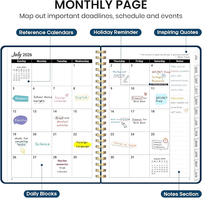 Planner 2026-2027 for Women & Men, Academic Monthly and Weekly Calendar Planner, Jul 2026 - Jun 2027, A4 (8.5" x 11"), Teacher Student Planning Book with Tabs, Ideal for Office School Supplies - Navy Blue