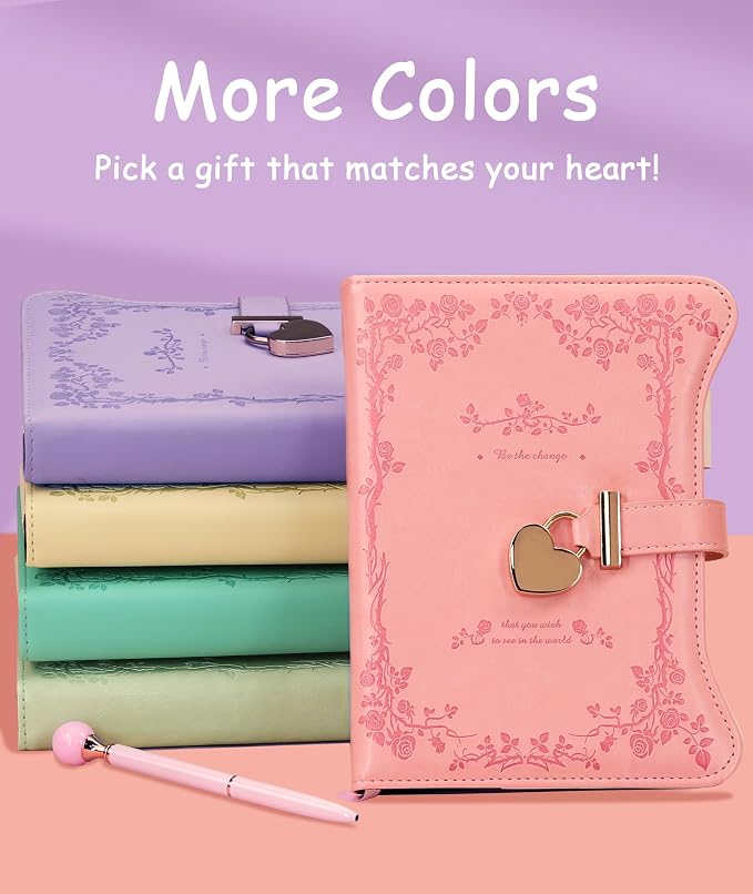Hoci Poci Diary with Lock and Keys for Girls Gift Ideas, 360 Pages Journal | Elegant Gift Box for Teen Girls, B6 Gold Edged Pages Refillable Notebook with Pen and Bookmark for Writing, Garden Purple