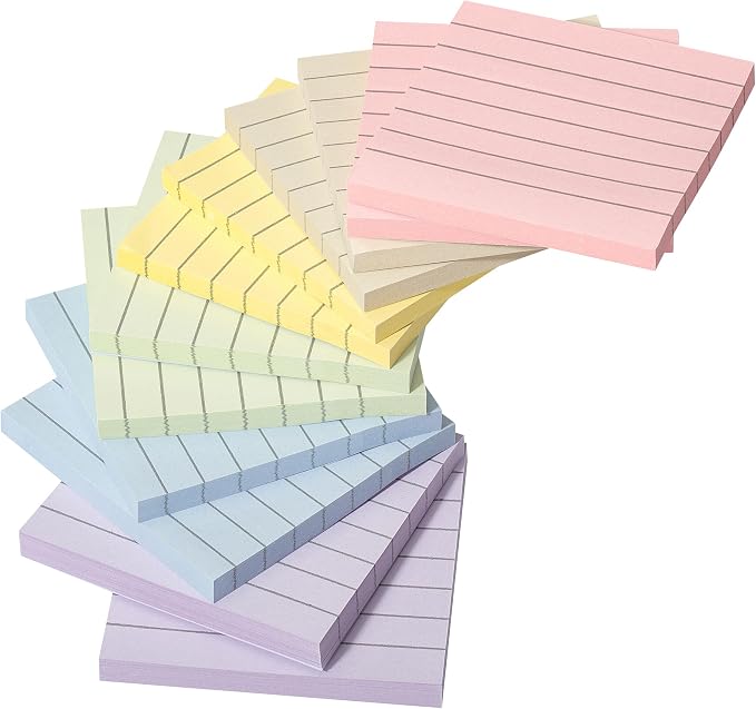 Mr. Pen- Lined Sticky Notes, 3" x 3", 6 Pads, 45 Sheets/Pad | Bulk Sticky Notes with Lines, Ruled Post Stickies, Memo Pads, Self-Stick Note Pad for Office, School, Home, Study