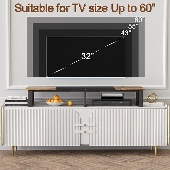 aboxoo 45" TV Riser Stand for 32-60 Inch TV, TV Shelf with Steel Legs | Brown TV Riser Stand with Storage, Tabletop TV Riser for Home Living Room, Study Office, Fit TV, Monitor, Laptop