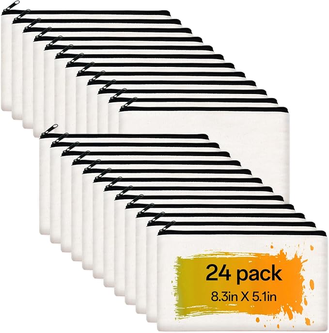 ZeeDix Canvas Zipper Pouch Bulk – 8.3 x 5 Inches Cotton Canvas Pouches with Zipper, Canvas Pencil Pouch, Makeup Bags Bulk for Travel Cosmetic Toiletry, Multipurpose Zipper Pouch for DIY Craft Storage