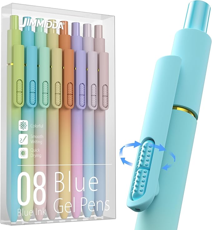 8 Pack Blue Gel Pens - 0.7mm Medium Point, Quick Drying Blue Ink | Smooth Writing No Smudge, Stress Relief Fidget, Left Handed, Retractable Pens for Journaling, Note Taking, School, Office