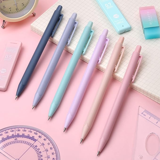 Four Candies Cute Pastel Mechanical Pencil Set, 6-Pack, 3 Sizes Included | 0.5/0.7/0.9mm, 360 HB Leads, 3 Erasers, 9 Eraser Refills, Storage Case, Aesthetic School Supplies for Girls Writing & Drawing