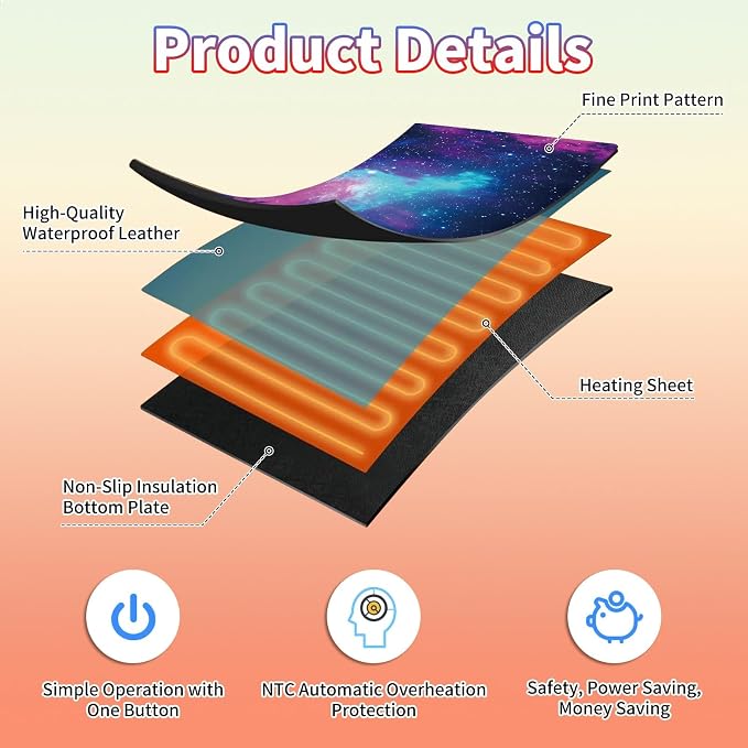 Heated Desk Pad Large Mouse Pad 23.6 x 14.1 inch with 3 Levels Heating & Auto Shut-Off Warm Mouse pad PU Leather Computer Mousepad for Home Office Work - Beautiful Galaxy