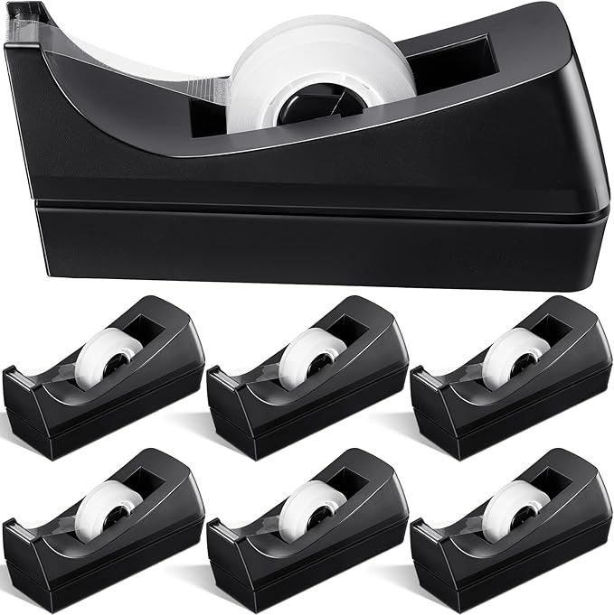 6 Pack Desktop Tape Dispensers Non Skid Base for Office Home School (Tape Not Included) (Black)