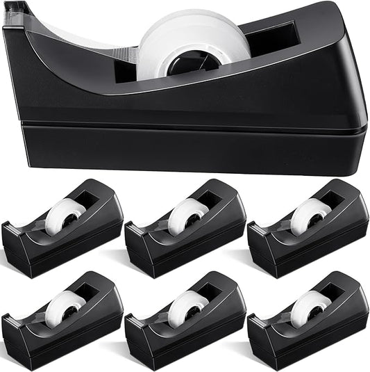 6 Pack Desktop Tape Dispensers Non Skid Base for Office Home School (Tape Not Included) (Black)