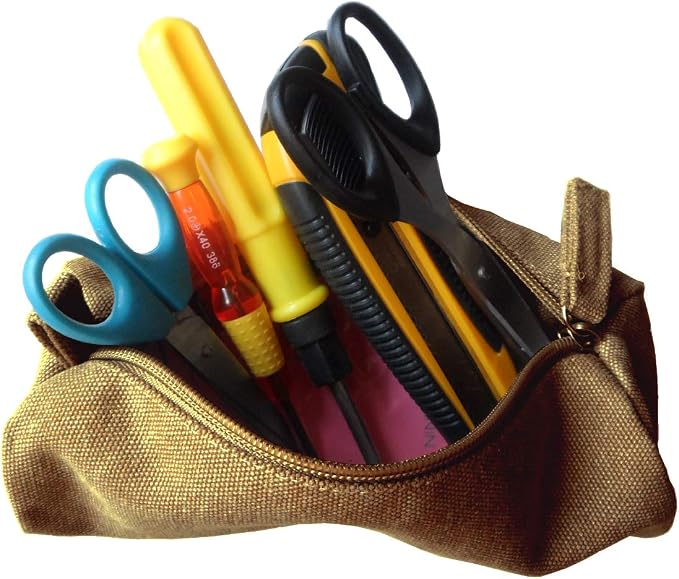 Heavy Canvas Stationery Portable Compact Simple Zipper Pencil Case and Durable Small Medicine Bag 1 Pack Khaki