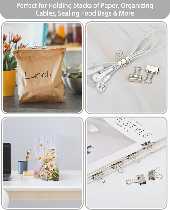 Binder Clips, 50 Pack, 0.75 in Small Paper Clips for Office, （Silver）