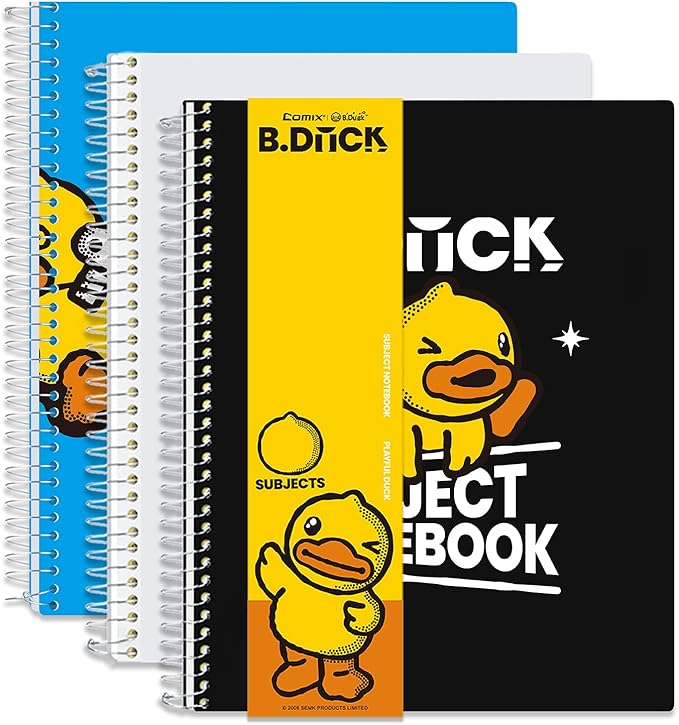 Comix 5 Subject Notebook with 5 Divider, 8.5" x 11" letter size, 200 Sheets College Ruled Notebook with Plastic Cover for Office/School/Home, (Blue, White, Black)
