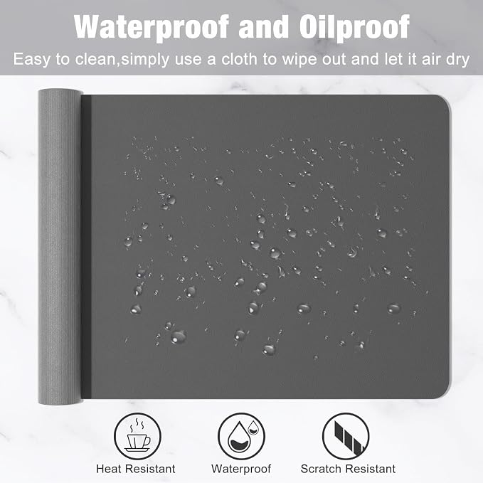 Hsurbtra Desk Pad, 30" x 14" PU Leather Desk Mat, XL Extended Mouse Pad, Waterproof Desktop Blotter Protector, Non-Slip Ultra Thin Large Laptop Keyboard Writing Mat for Office Home, Dark Gray