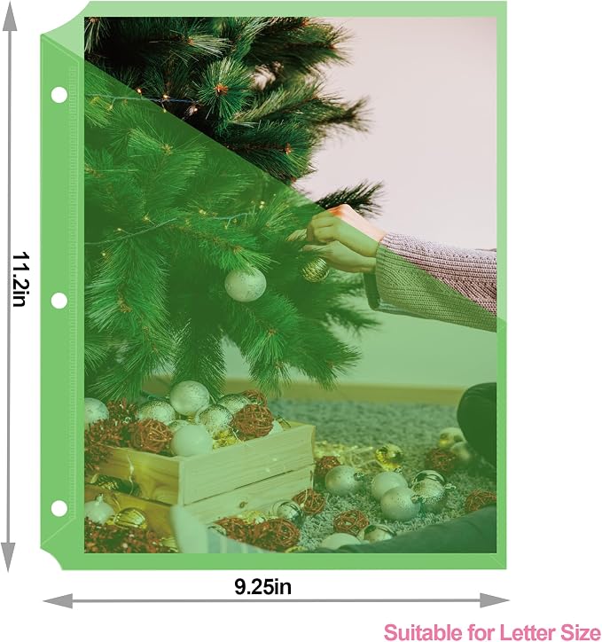 Seashell 25 Pack Poly Translucent Slash File Jacket,3 Hole Punch Binder Organizer Pockets,Letter Size, Assorted Colors,Plastic Binder Pockets Sleeves