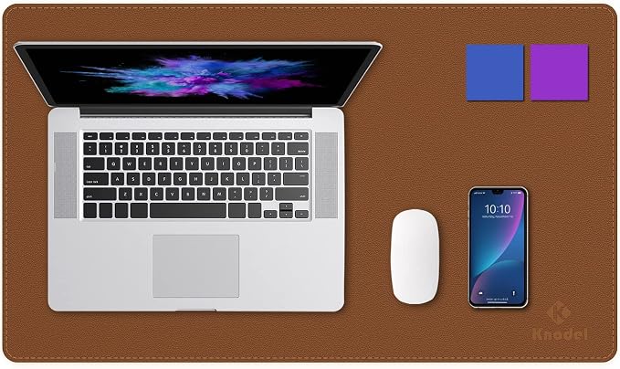 K KNODEL Small Sewing Leather Desk Mat, Desk Pad (Brown, 23.6" x 13.8") | Mouse and Keyboard Pad, PVC Computer and Laptop Mat, Desktop Protector and Cover, Writing Pad and Blotter for Home Office