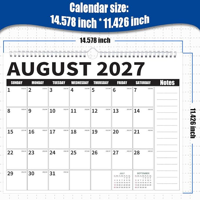 Wall Calendar 2026-2027 (July 2026 - December 2027) - 18 Month Large Hanging Calendar 14.57 x 11.42 Inches, Monthly Planner with Ruled Blocks, Thick Paper, Holidays, To-Do List & Notes for Home, Office, Classroom