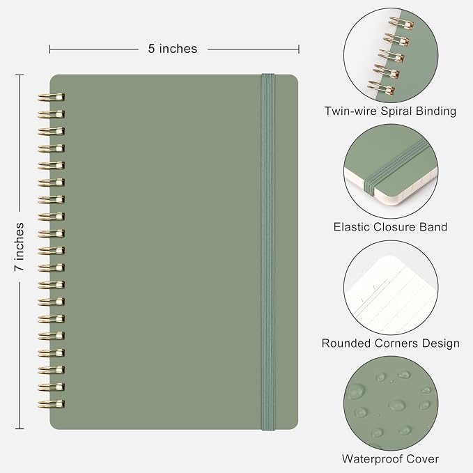 RETTACY Spiral College Ruled Notebook, 140 Pages per Pack, B6 (5" x 7") | 3-Pack, Small Pocket Size, Soft Cardboard Cover, for School, Work, Writing, Journaling (Pink & Light Green & Light Blue)