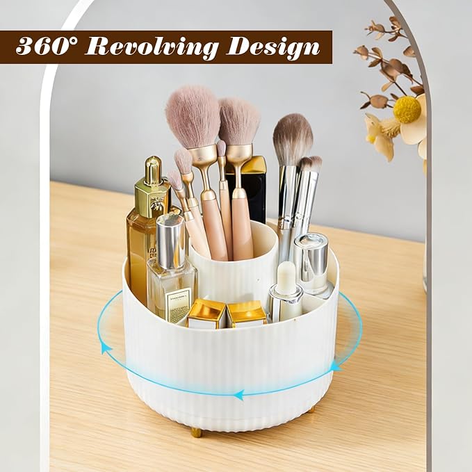 360-degree Rotation Pencil Holder with 5 slots, White | Cute Pen Holder For Desk, Office, and Home Pen Stand, Office Decor Accessory