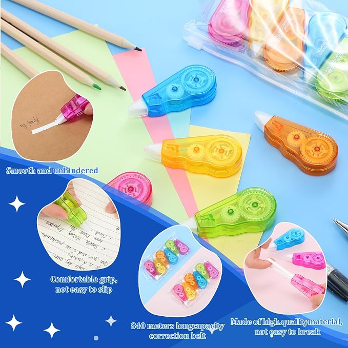 Chivao 60 Pack Mini Correction Tape Bulk Ink Corrector Eraser Tape Set 13.12 ft Cute Aesthetic Colorful Instant Correction Applicator for Office School Student Stationery Supplies, 0.2 x 158 Inch