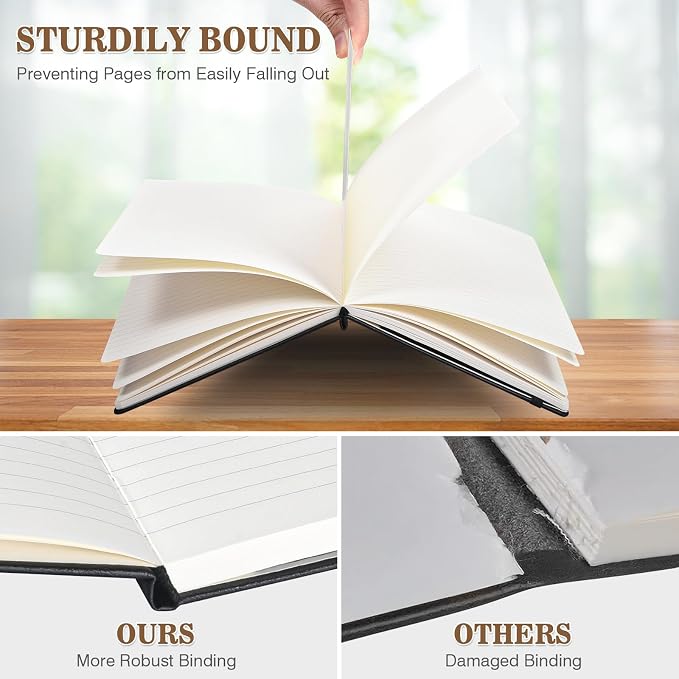Lined Journal Notebook, 3 Pack A5 College Ruled Notebooks for Work, Hardcover Notebook Each with 2 Pockets & Pen, Leather Journal for Women, Men, 160 Pages, 100GSM Thick Paper ( Brown 5.7" x 8.3" ) | Each 160 Lined Pages, 5.75" x 8.38", PU Leather Hard...