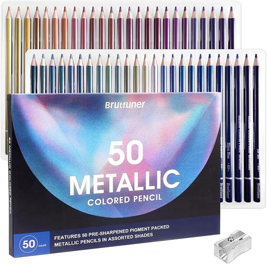 LBW 50 Metallic Colored Pencils Set Metallic Pastel Pencils for Adults Coloring Beginners Artists