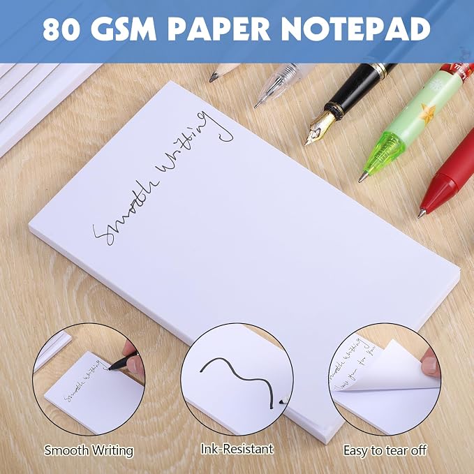 Thboxes 10 Pack 3" x 5" Blank Note Pads, 50 Sheets Each | 80gsm FSC Paper, Top Glue Binding, Cardboard Backing, Compact Memo Pads for Office, School, Home, Server Use