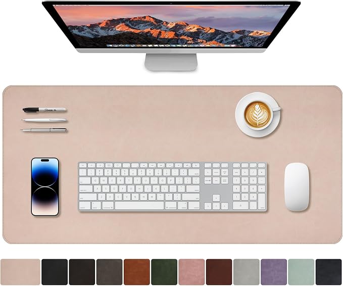 CHEERYGOO Leather Desk Pad Protector, Mouse Pad, Office Desk Mat, Non-Slip PU Leather Desk Blotter, Laptop Desk Pad, Waterproof Desk Writing Pad for Office and Home 31.5"x 15.7" L Beige