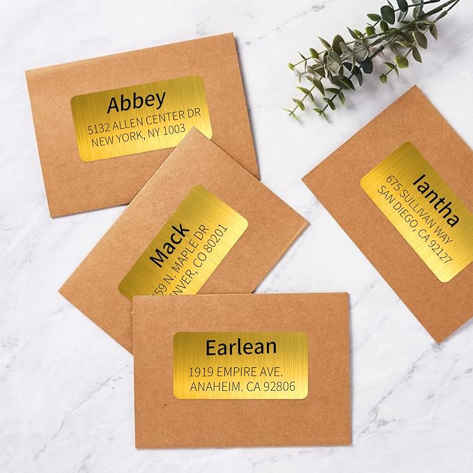 2" x 4" Colored Address Labels, 200 Bright Laser Gold Label Stickers- Laser/Ink Jet Printer Mailing Labels, 8.5"x11" 20 per Sheet