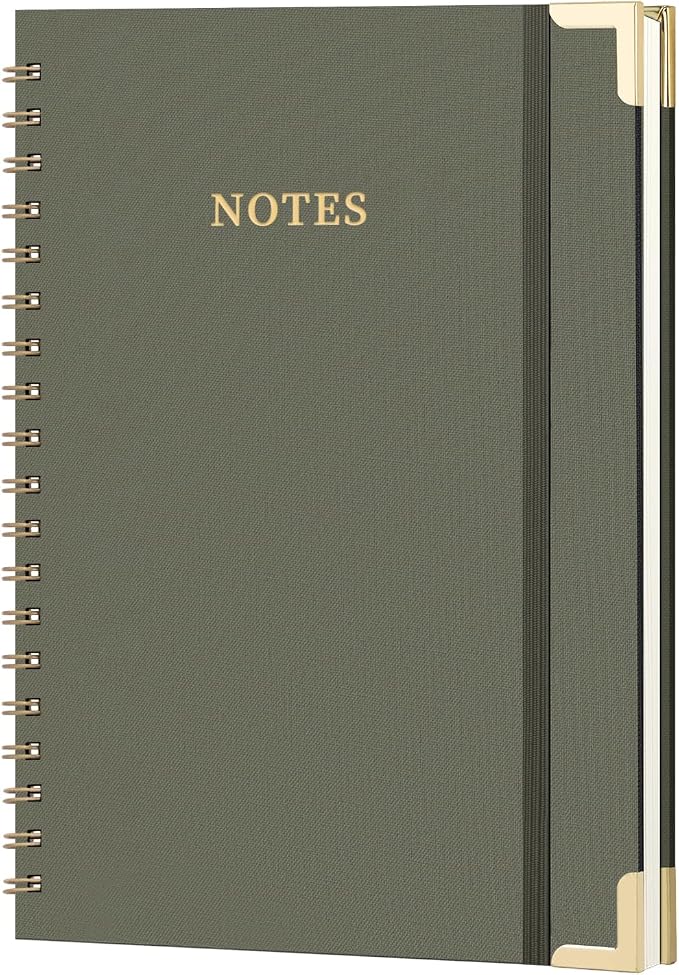 B5 Spiral Notebook Journal, (6.9×9.8'' ) 100 Pages 50 Sheets Linen Hardcover College Ruled Journaling For Work & Note Taking Thick Spiral Journal For Writing Daily Journal For Women & Men -Green