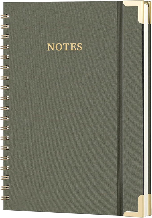 B5 Spiral Notebook Journal, (6.9×9.8'' ) 100 Pages 50 Sheets Linen Hardcover College Ruled Journaling For Work & Note Taking Thick Spiral Journal For Writing Daily Journal For Women & Men -Green