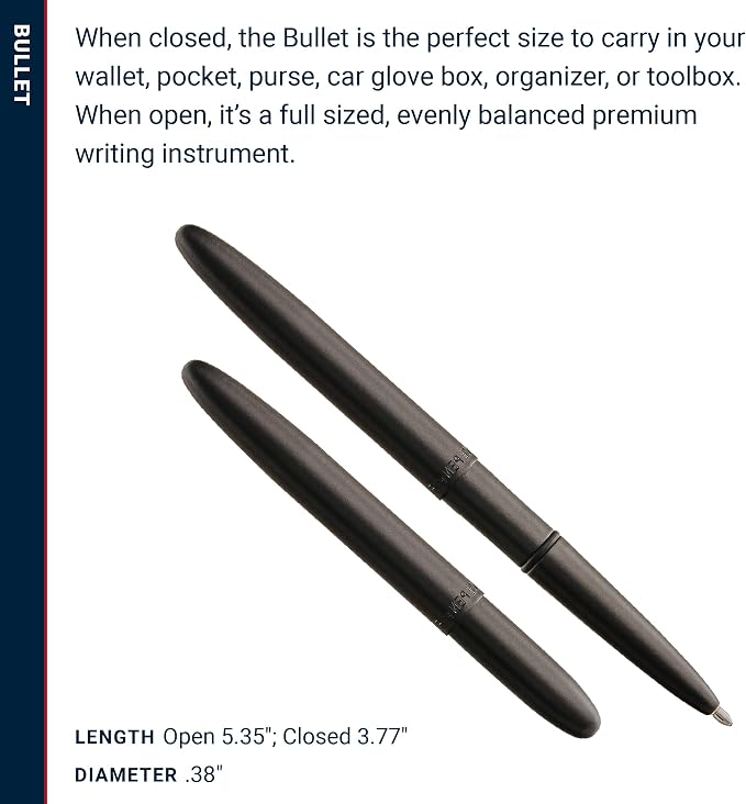 Fisher Space Pen Matte Black Bullet Pen, Pressurized Ballpoint Pen, Compact Pocket Size, Writes Upside Down and in Extreme Temperatures, Smooth Black Ink, Medium Point, Gift Box, Made in the USA