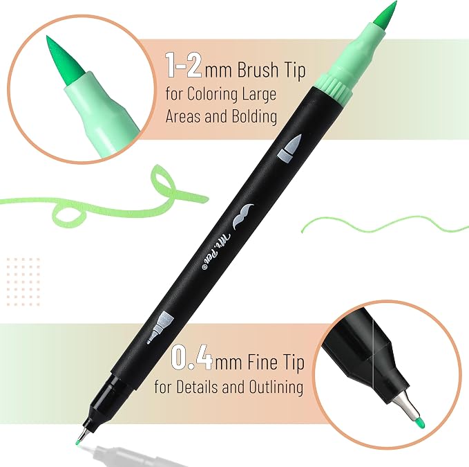 Mr. Pen- Dual Tip Brush Pens, 12 pcs, Assorted Colors | Fine & Brush Tip Markers for Adult Coloring Markers for Adults
