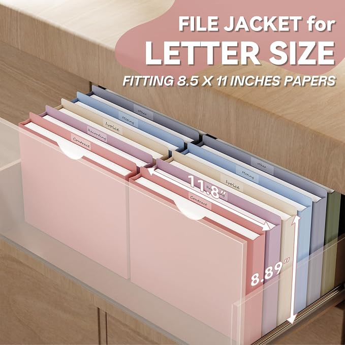 Plastic 1 Inch File Jackets Letter Size,Heavy Duty Expansion Pocket | Expanding File Folde for Documents,12 Pack Manilla Pocket Folders,Job Folders File Jacket with Straight Cut Tabs,Pastel Color
