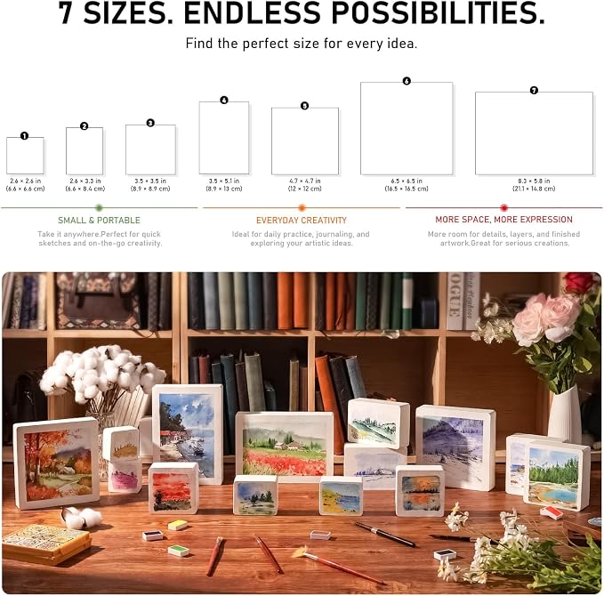 FLUNBRATO Watercolor Paper Pads,4.7 x 4.7 Inch, 80 Sheets,100% Cotton Mini Travel Watercolor Sketchbook,Hot Press 140LB 300GSM,Two-Edge Glue Binding Tearable Painting Notebook