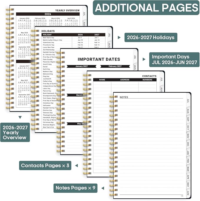 Academic Planner 2026-2027, Weekly and Monthly Calendar Book, July 2026 – June 2027, Hardcover Planner with Tabs, Perfect for Teachers, Students, Women & Men, A4 (8.5" x 11") - Evening Petals