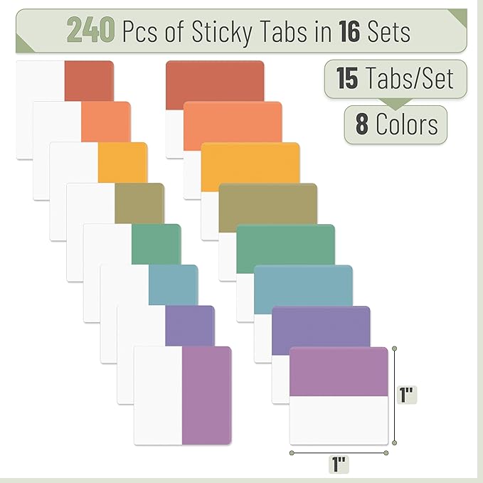 Mr. Pen- Sticky Index Tabs, 240 Pcs, Colorful Sticky Tabs for Notebooks | Page Markers, Page Tabs for Binders, Page Tabs Sticky Tabs for Books, Notebook Tabs, Book Sticky Tabs for Notebooks