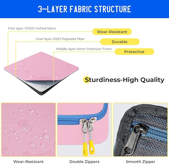 ECHSRT Large Capacity Pencil Case with Hidden Pocket, 1200D Oxford Fabric Zipper Pencil Pouch with Handle, Multi-Pocket Stationery Organizer for Office, College, Travel and Daily Carry, Pink