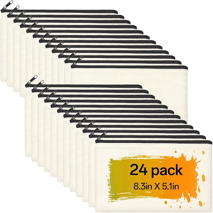 ZeeDix Canvas Zipper Pouch Bulk – 8.3 x 5 Inches Cotton Canvas Pouches with Zipper, Canvas Pencil Pouch, Makeup Bags Bulk for Travel Cosmetic Toiletry, Multipurpose Zipper Pouch for DIY Craft Storage