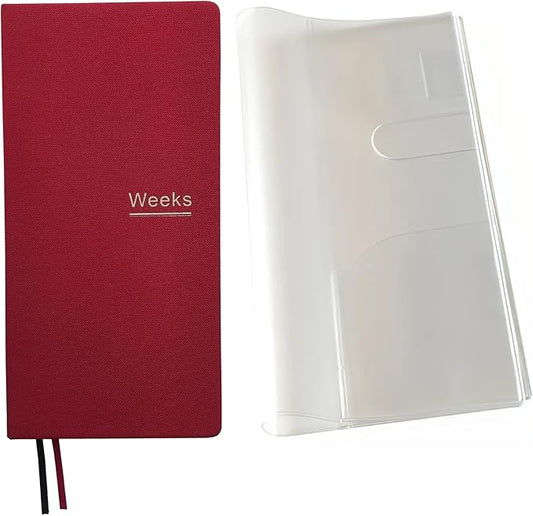 Undated Weekly Planner Notebook Pocket Organizer Appointment Book Journal Notebook A6 Week Plan Notepad (Red with cover)