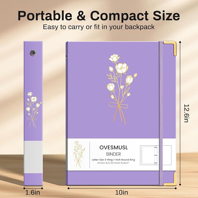OVESMUSL Aesthetic 3 Ring Binder 1 Inch Set of 2, Decorative Hardcover Paper Binders for School, Office and Recipe Organizing, Fits 8.5 x 11 Letter Size, Purple and Pink