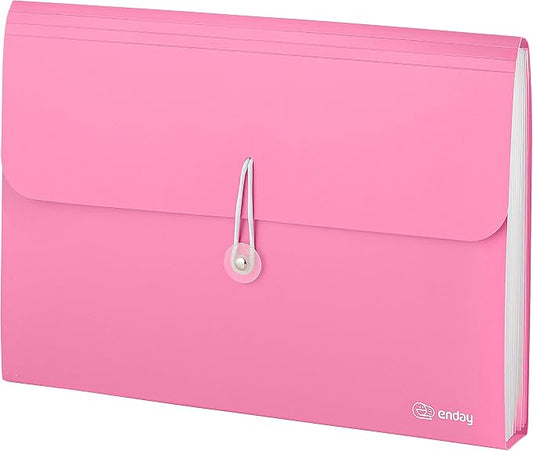 Accordion File Organizer Pink, 7 Pocket Expanding File and Cover Folder with Labels, Plastic Portable Desktop Letter A4 Paper, Also Available in Red, Purple, Green, Blue, Grey, 1 Pc – By Enday
