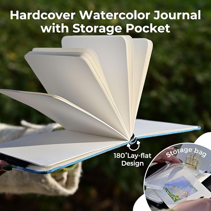 Funto Watercolor Journal, 3.5x5.5, 2 Pack, 24 Sheets Each, Cold-Pressed with Inner Pocket, 110lb/230gsm, Suitable for Techniques and Mixed Media