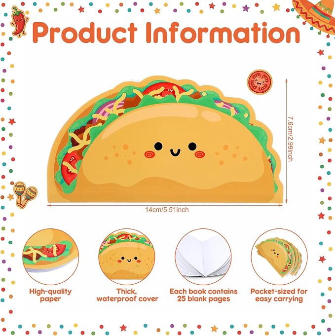 Eaasty 36 Pcs Happy Taco Shaped Notepads Bulk Positive Mini Taco Gifts Mexican Fiesta Party Favor Small Support Notebooks Gift for Employee Appreciation Coworker Nurse Teacher